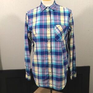 Denim & Supply Plaid RL Boyfriend High Low L/S Top